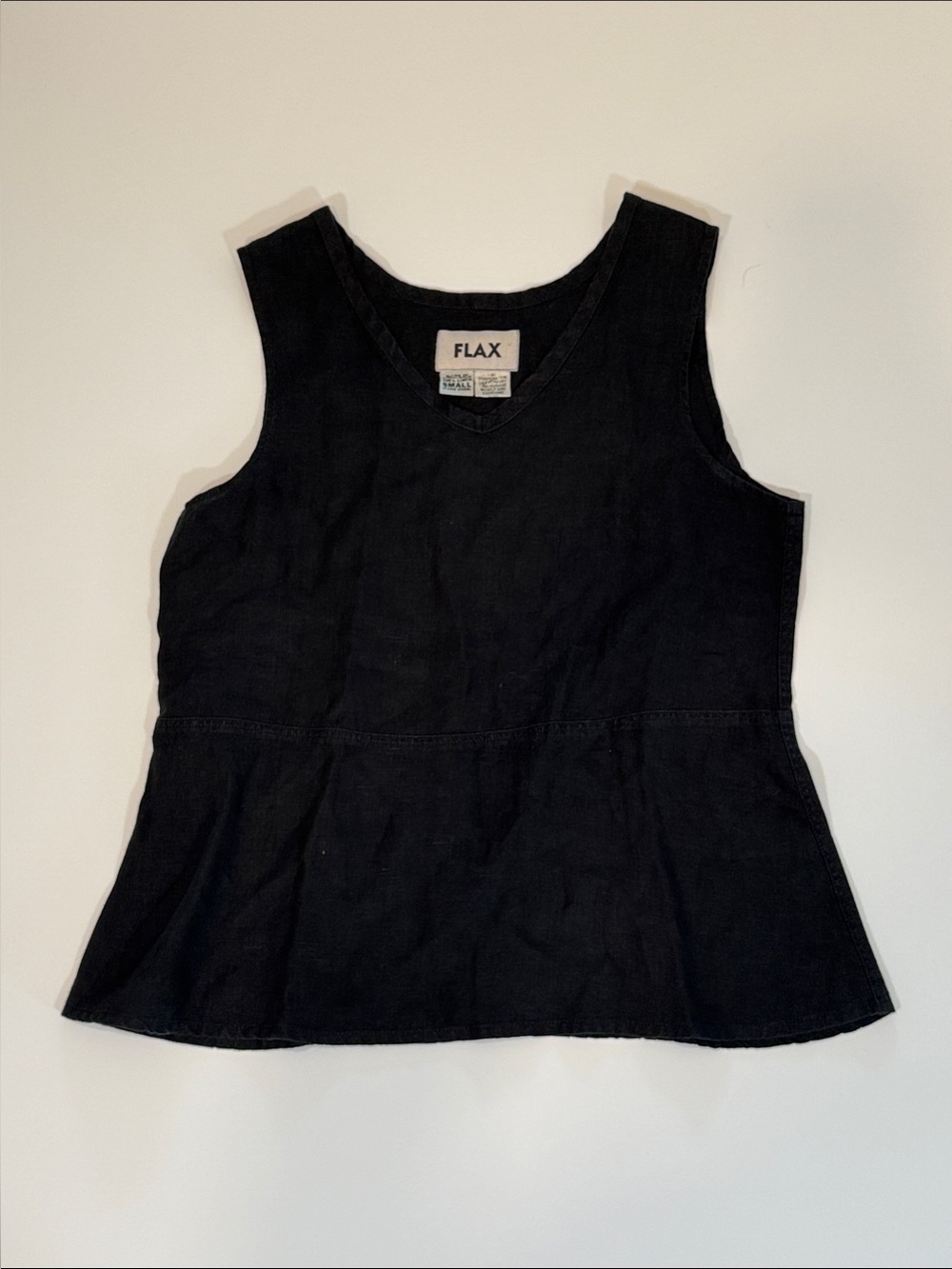 Flax Black Linen Scoop Neck Tank with Flared Hem